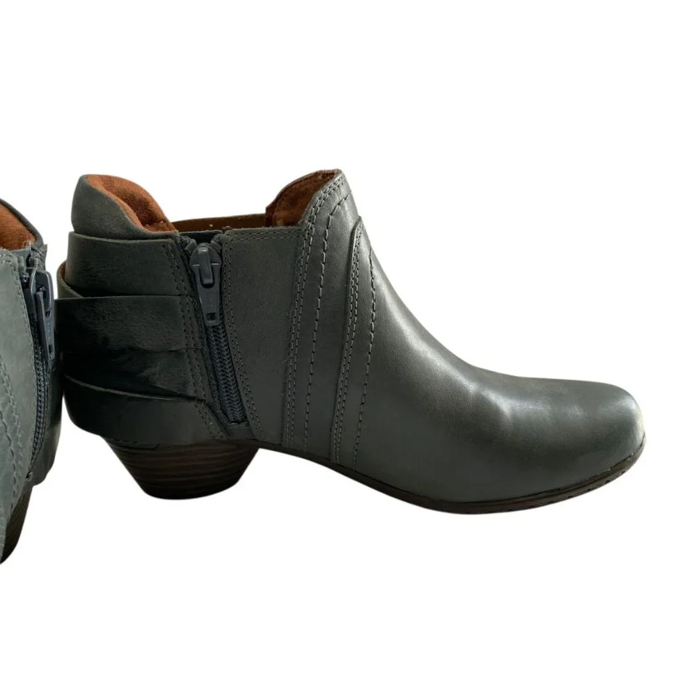Cobb Hill Leather Ankle Booties Womens 6W Gray Zip‎ Round Toe Block Heel Comfort